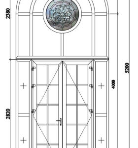 Cửa kính hộp chia nan kết hợp điểm nhấn kính hoa đồng